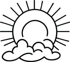 Sun icon black outline drawing or doodle logo sunlight sign symbol weather clouds element cartoon style vector illustration