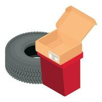 Environmental pollution icon isometric vector. Car tire paper box and street urn vector