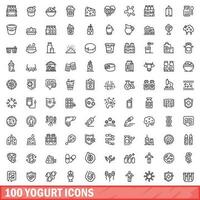 100 yogur íconos colocar, contorno estilo vector