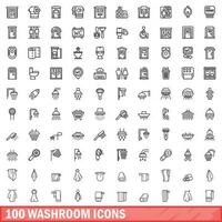 100 washroom icons set, outline style vector