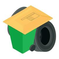 Sorting garbage icon isometric vector. Worn car tire old envelope and metal urn vector