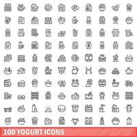 100 yogurt icons set, outline style vector