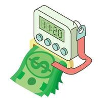 Tax time icon isometric vector. Modern electronic clock and dollar banknote icon vector