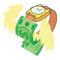 Money management icon isometric vector. Wristwatch and dollar banknote with wing vector