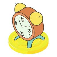 Loan repayment icon isometric vector. Round retro old alarm clock on golden coin vector