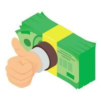 Financial management icon isometric vector. Gesture thumb up and dollar banknote vector