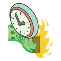 Inflation concept icon isometric vector. Round old clock and burning dollar bill vector