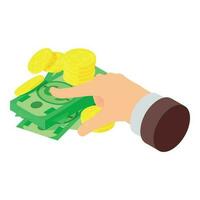 Accumulation concept icon isometric vector. Human hand pointing gesture on money vector