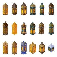 Ramadan lantern icons set isometric vector. Hanging islamic vector