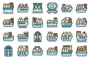 Gas carrier ship icons set vector flat