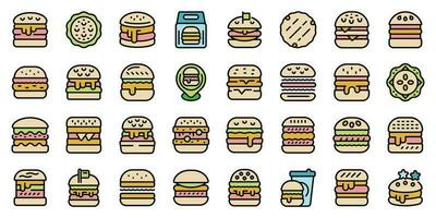 hamburguesa íconos conjunto vector plano