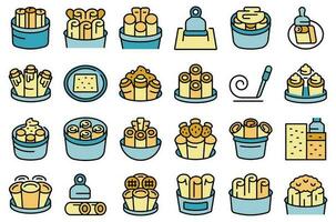 Stir fried ice cream icons set vector flat