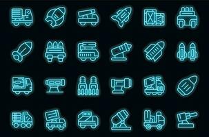 Anti-aircraft missile system icons set vector neon