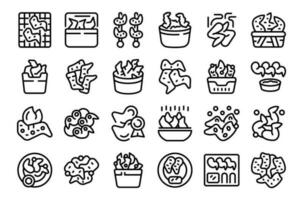 Fried chicken wings icons set outline vector. Roast spicy vector