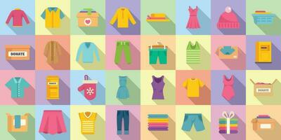 Clothes donation icons set flat vector. Giving container vector