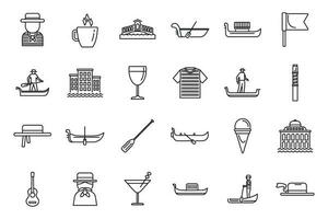 Gondolier icons set outline vector. Venice bridge vector