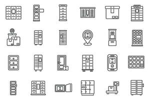 Self-service parcel delivery icons set outline vector. Locker automat vector