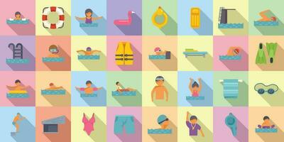 Swimming lessons icons set flat vector. Gym towel vector