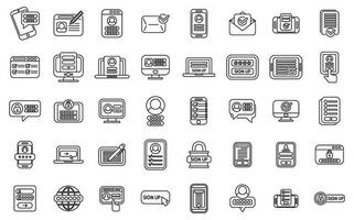 Online registration icons set outline vector. Apply device vector