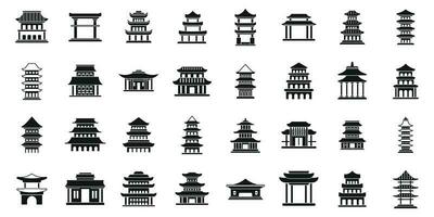 pagoda íconos conjunto sencillo vector. asiático templo vector