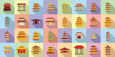 Pagoda icons set flat vector. Asian temple vector