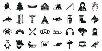 Alaska icons set simple vector. Sled dog vector