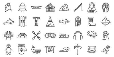 Alaska icons set outline vector. Sled dog vector