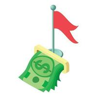 Cashing out icon isometric vector. Red flag and stack of dollar banknote icon vector