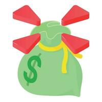 Financial accumulation icon isometric vector. Big closed money bag and red arrow vector
