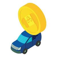 Omisego cryptocurrency icon isometric vector. Golden omisego coin on car icon vector