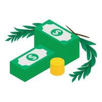 Accumulation concept icon isometric vector. Cash money coin and green branch vector