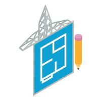 Infrastructure project icon isometric vector. Power line pylon technical drawing vector