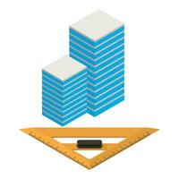 Urban construction icon isometric vector. Two skyscraper and triangle ruler icon vector