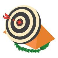 Dart throw icon isometric vector. Target with dart in center and winner branch vector