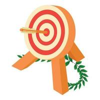 Archery contest icon isometric vector. Wood shooting target with arrow in center vector