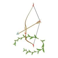 Medieval bow icon isometric vector. Wooden bow with arrow and green branch icon vector