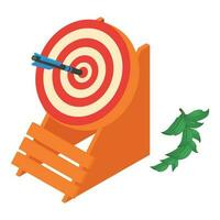 Dart competition icon isometric vector. Target with dart in center and branch vector