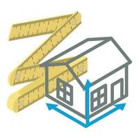 Construction project icon isometric vector. House projection and foldable ruler vector