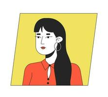 atractivo asiático adulto mujer plano color dibujos animados avatar icono. editable 2d usuario retrato lineal ilustración. aislado vector cara perfil clipart. foto de usuario, persona cabeza y espalda