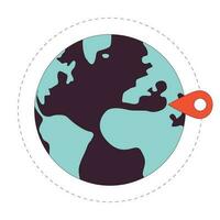 International destination flat line concept vector spot illustration. Earth globe with location pin 2D cartoon outline objects on white for web UI design. Editable isolated colorful hero image