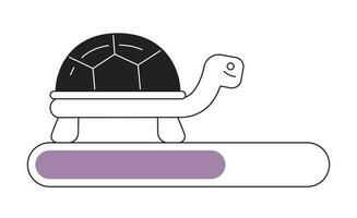 Pretty small golden turtle on outline loading bar vector illustration. Exotic animal. Web loader ui ux. Graphical user interface. Monochrome cartoon flat design on white background