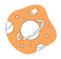 Galaxy with planet and stars monochrome flat vector sticker. Falling comet. Editable black and white thin line icon. Simple cartoon clip art spot illustration for web graphic design