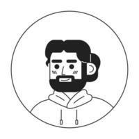 Bearded spanish man monochrome flat linear character head. Charming male with bun hairstyle. Editable outline hand drawn human face icon. 2D cartoon spot vector avatar illustration for animation