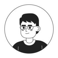 Handsome boy with glasses monochrome flat linear character head monochrome flat linear character head. Editable outline hand drawn human face icon. 2D cartoon spot vector illustration for animation
