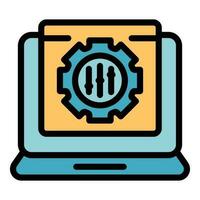 Laptop search engine icon vector flat