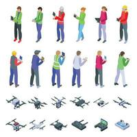 Drone operator icons set isometric vector. Remote control vector