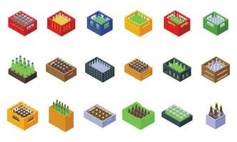 Drink crate icons set isometric vector. Plastic bottle vector