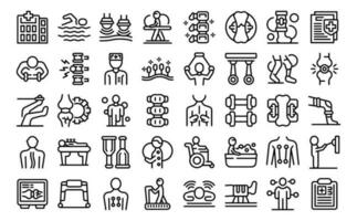 Physiotherapy icons set outline vector. Treatment exercise vector