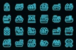 Gas carrier ship icons set vector neon