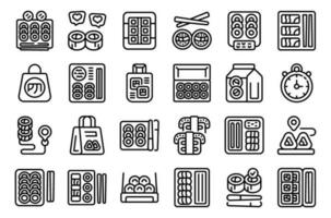 Sushi to go icons set outline vector. Food box vector